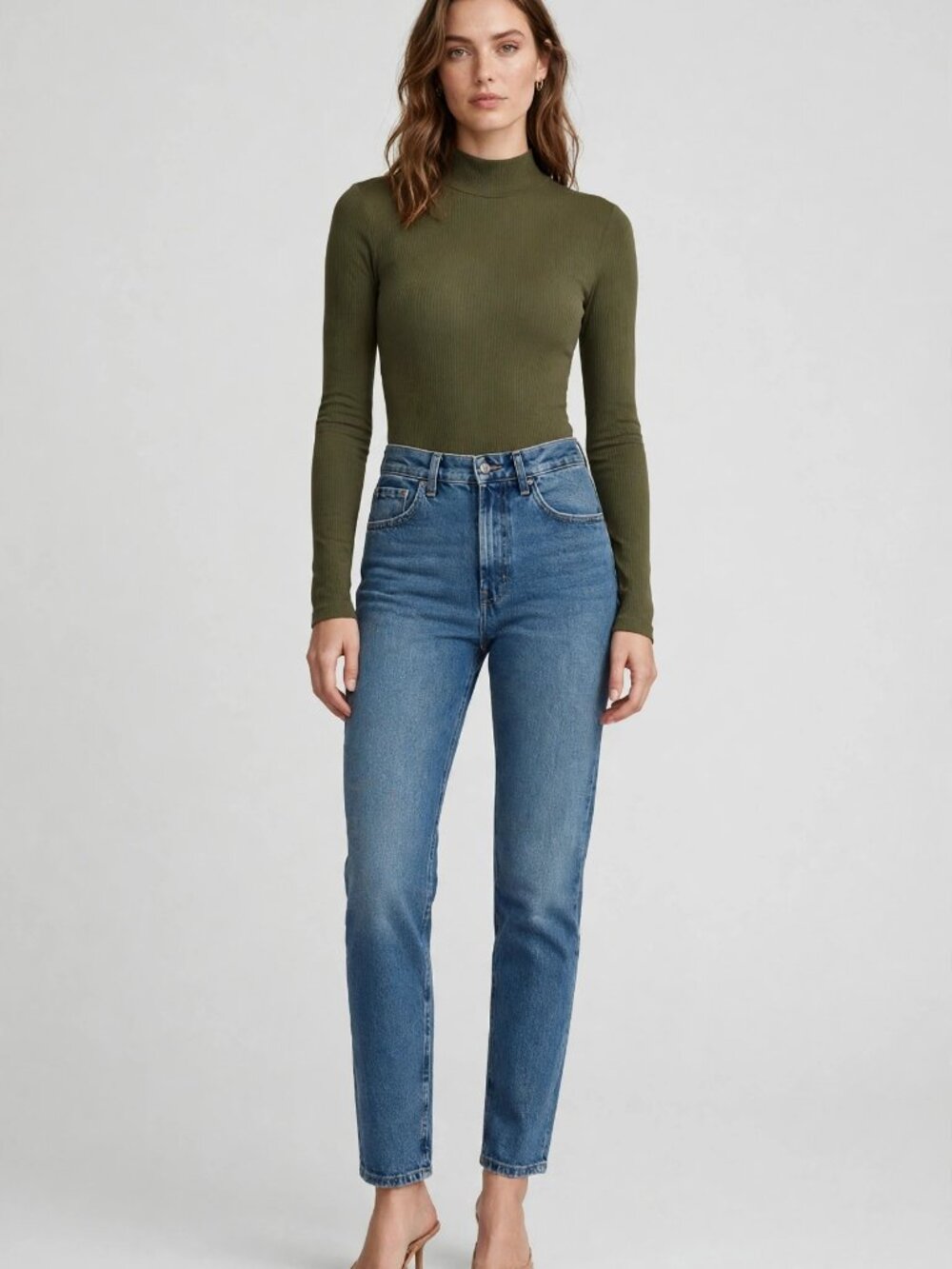 Heart & Hips Mock Neck Long Sleeve Bodysuit Olive Ribbed Stretch NWT — M